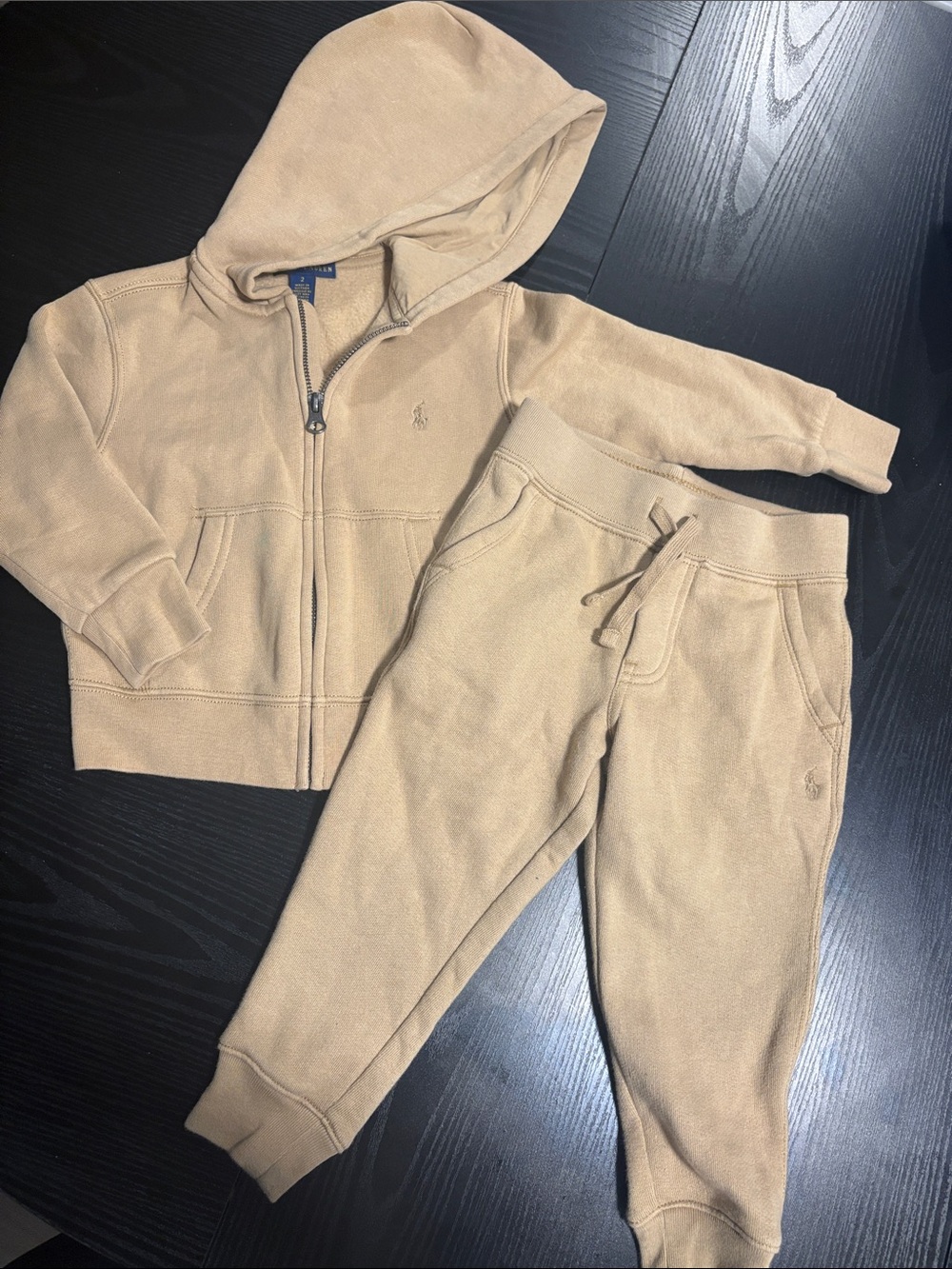 Ralph Lauren Toddler Beige Hooded Zip Jacket & Joggers Set